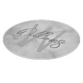 White Marble Script Specialized Monogram and Name Snijplank (Hoek)