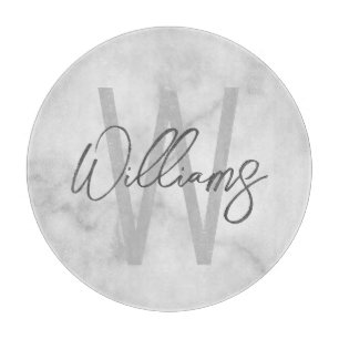 White Marble Script Specialized Monogram and Name Snijplank