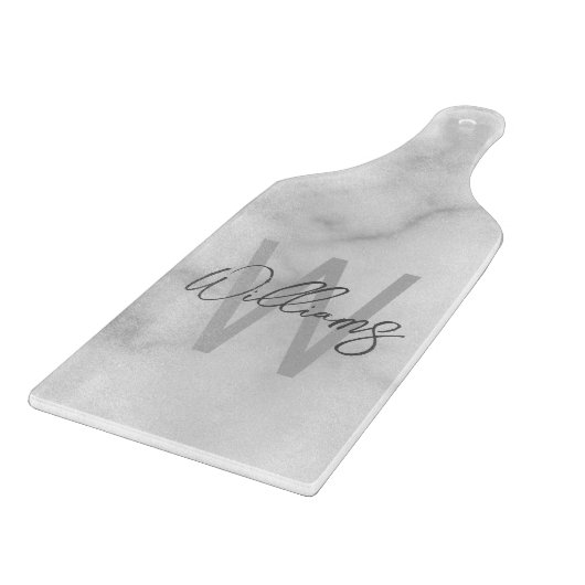 White Marble Script Specialized Monogram and Name Snijplank (Hoek)