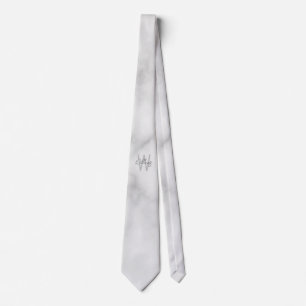 White Marble Script Specialized Monogram and Name Stropdas
