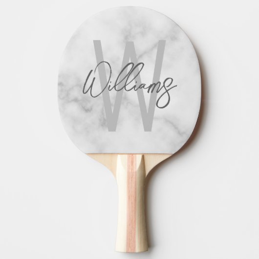 White Marble Script Specialized Monogram and Name Tafeltennisbatje (Voorkant)