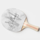 White Marble Script Specialized Monogram and Name Tafeltennisbatje (Zijkant)