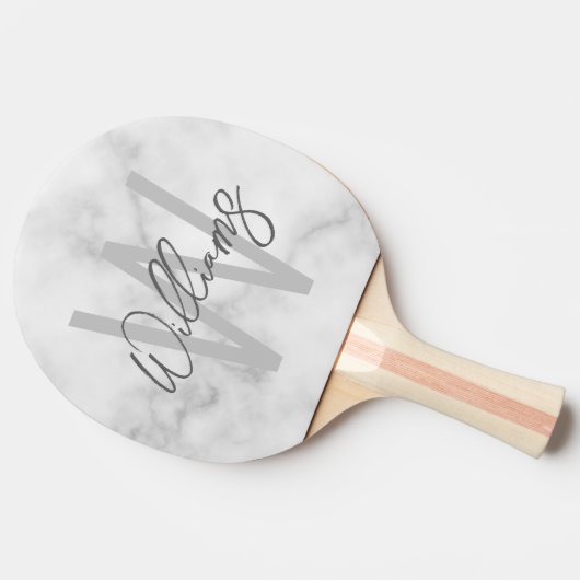 White Marble Script Specialized Monogram and Name Tafeltennisbatje (Zijkant)