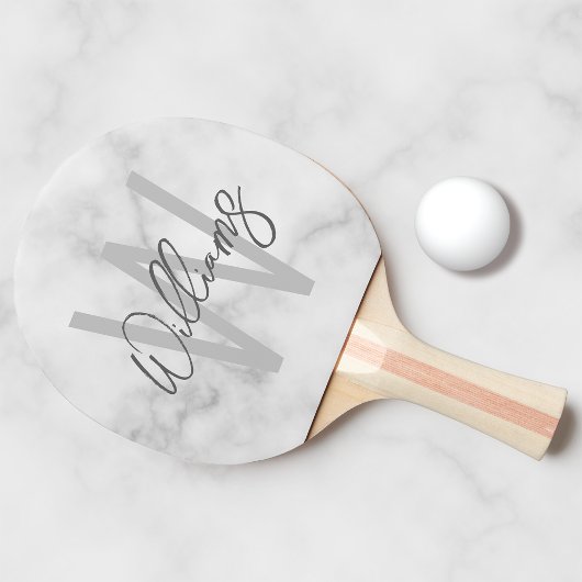 White Marble Script Specialized Monogram and Name Tafeltennisbatje
