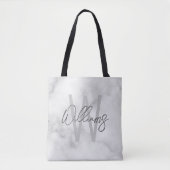 White Marble Script Specialized Monogram and Name Tote Bag (Voorkant)