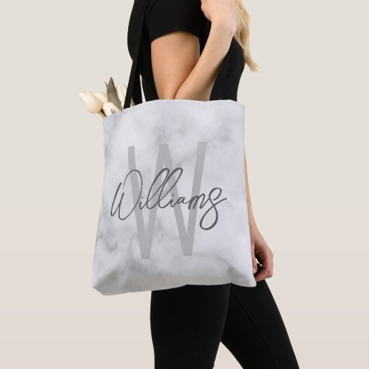 White Marble Script Specialized Monogram and Name Tote Bag (Dichtbij)