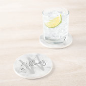 White Marble Script Specialized Monogram and Name Zandsteen Onderzetter (Zijkant)