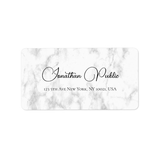 White Marble Script Typografie Sjabloon Adres Etiket (Voorkant)