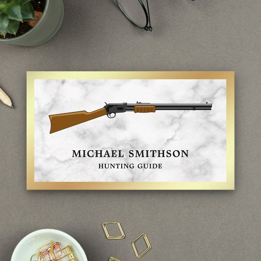 White marble Shotgun Rifle Pistool Shop Gunsmith Visitekaartje