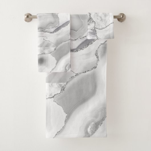 White Marble Silver Glitter Agate Elegant Bad Handdoek (Insitu)