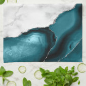 White marble Silver Glitter Blauwgroen Blue Agate Theedoek (Gevouwen)