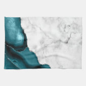 White marble Silver Glitter Blauwgroen Blue Agate Theedoek (Horizontaal)