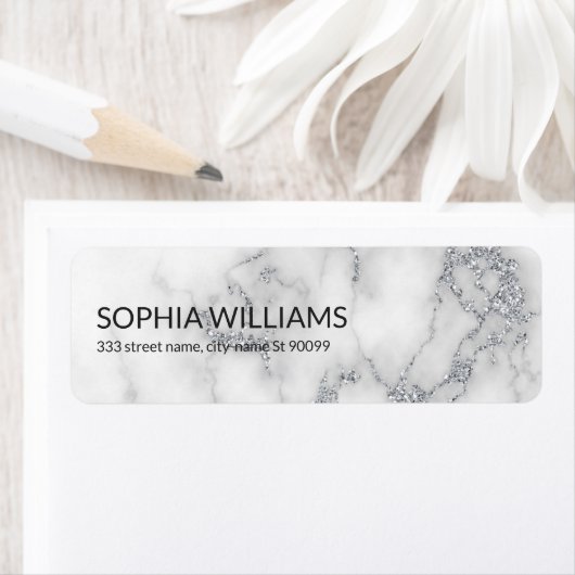 White Marble Silver Glitter Etiket (Insitu)