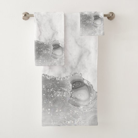 White marble Silver Glitter Gray Agate Bad Handdoek (Insitu)