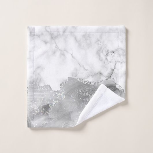 White marble Silver Glitter Gray Agate Bad Handdoek (Wasdoekje)
