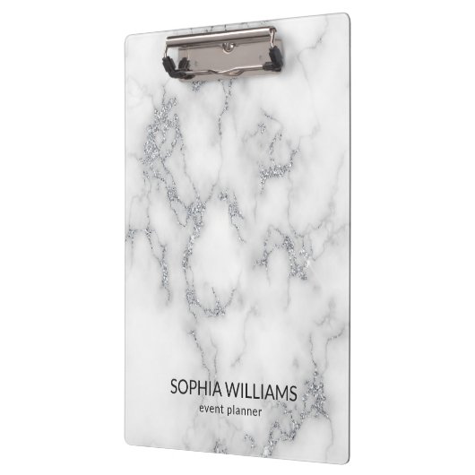 White Marble Silver Glitter Klembord (Links)