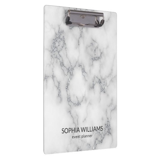 White Marble Silver Glitter Klembord (Rechts)