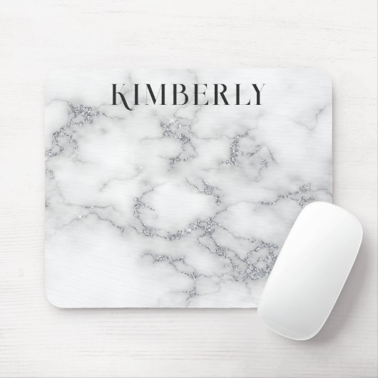 White Marble Silver Glitter Muismat (Met muis)