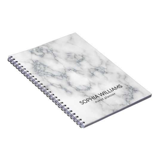 White Marble Silver Glitter Notitieboek (Rechterzijde)
