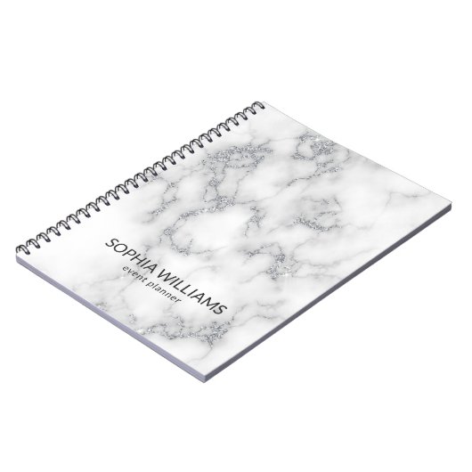 White Marble Silver Glitter Notitieboek (Linkerzijde)