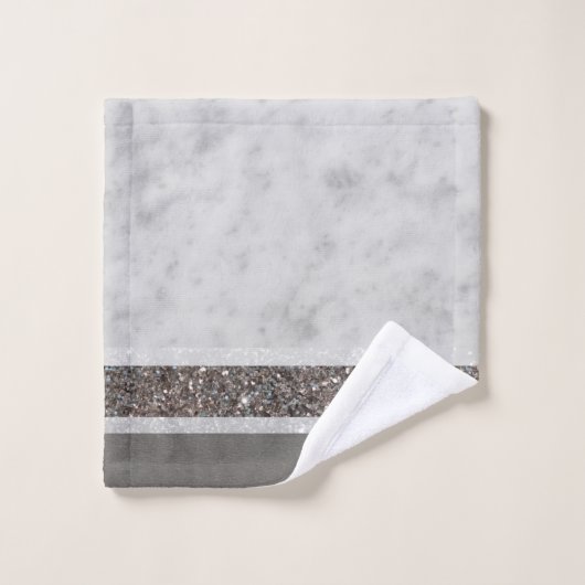 White marble Silver Glitter Stripe Glam #1 Bad Handdoek (Wasdoekje)