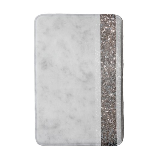 White marble Silver Glitter Stripe Glam #1 Badmat (Voorkant Verticaal)