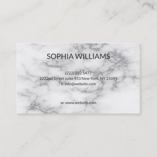 White Marble Silver Glitter Visitekaartje (Achterkant)