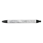 White Marble Silver Glitter Zwarte Inkt Pen (Voorkant)