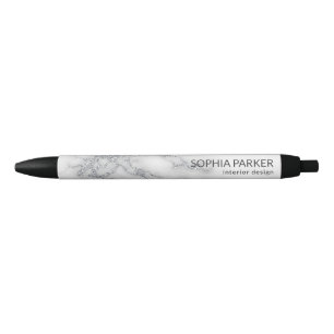 White Marble Silver Glitter Zwarte Inkt Pen
