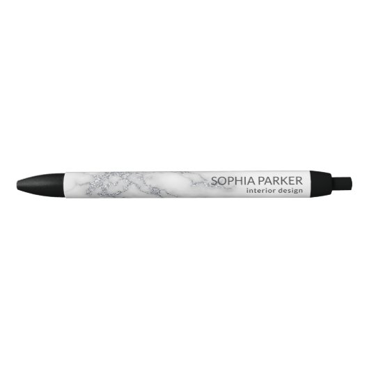 White Marble Silver Glitter Zwarte Inkt Pen (Voorkant)