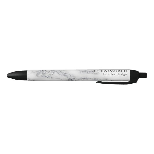 White Marble Silver Glitter Zwarte Inkt Pen (Bodem)