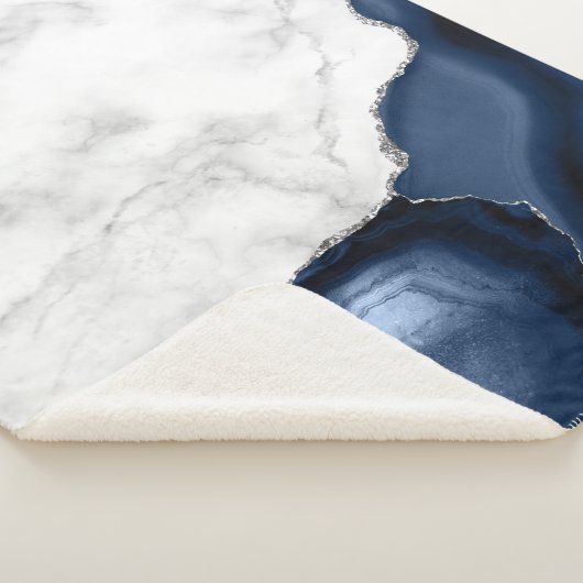 White marble Silver Navy Blue Agate Sherpa Deken (3/4)