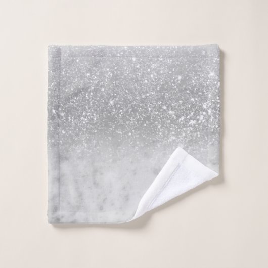 White marble Silver Ombre Glitter Glam #1 Bad Handdoek (Wasdoekje)