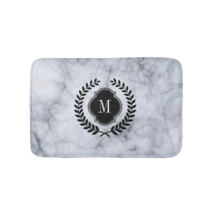 White marble Stone Black Wreatcrest Badmat
