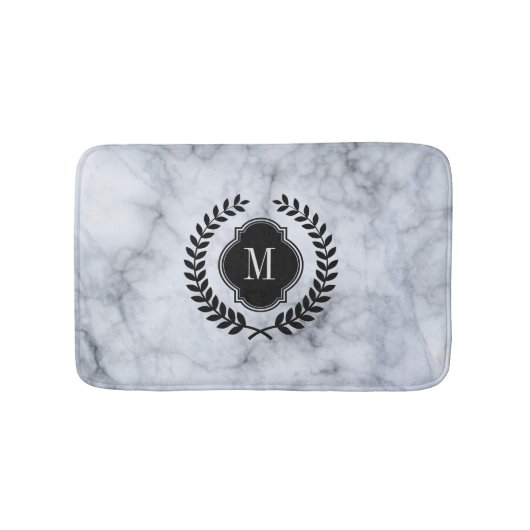 White marble Stone Black Wreatcrest Badmat (Voorkant)