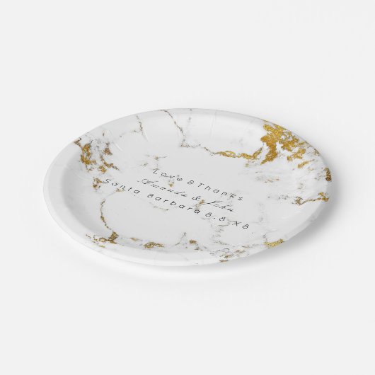 White marble Stone Carrara Golden Strokes Minimal Papieren Bordje (Gekanteld)