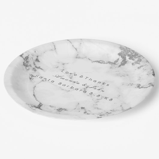 White Marble Stone Carrara Gray Silver Minimal Papieren Bordje (Gekanteld)
