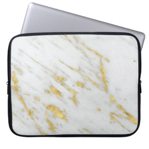 White marble Stone en SpotGold Glitter Laptop Sleeve
