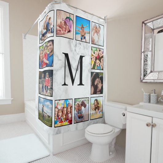 White marble Stone Pattern Douchegordijn (In situ)