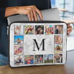 White marble Stone Pattern Laptop Sleeve<br><div class="desc">Creëer uw eigen persoonlijke 14 collage-laptophoes met uw eigen afbeeldingen en monogram op een stijlvolle,  elegante witte marmer achtergrond.</div>