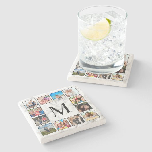 White Marble Stone Pattern Stenen Onderzetter (Zijkant)