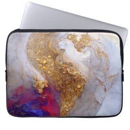 White Marble Swirl with Liquid Gold Laptop Sleeve