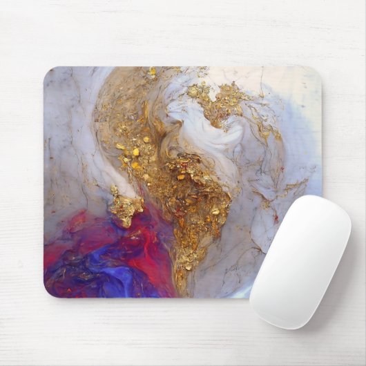 White Marble Swirl with Liquid Gold Muismat (Met muis)