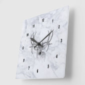 White marble Texture & Black Deer Illustration Vierkante Klok (Hoek)