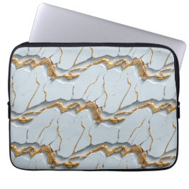 White Marble Texture with Cracked Gold Veins Laptop Sleeve