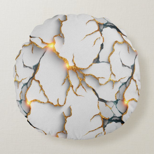 White Marble Texture with Glowing Gold Veins Rond Kussen (Voorkant)
