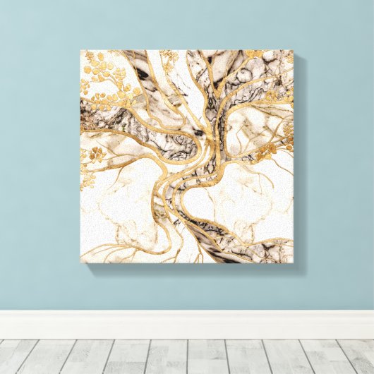 White Marble Tree of Life Abstract Canvas Afdruk (Insitu (Houten vloer))