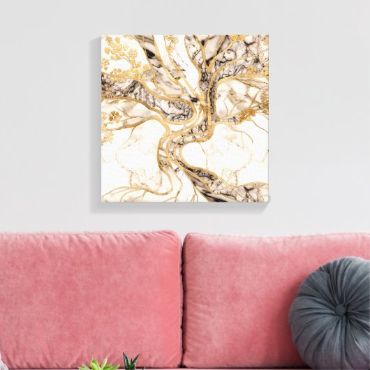 White Marble Tree of Life Abstract Canvas Afdruk (Insitu (Woonkamer))