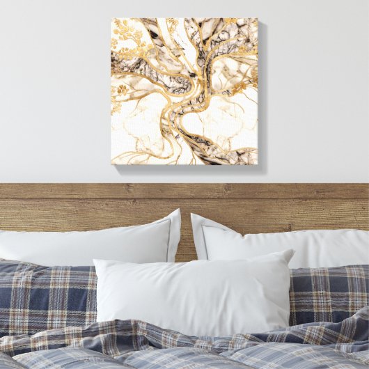 White Marble Tree of Life Abstract Canvas Afdruk (Insitu (Slaapkamer))