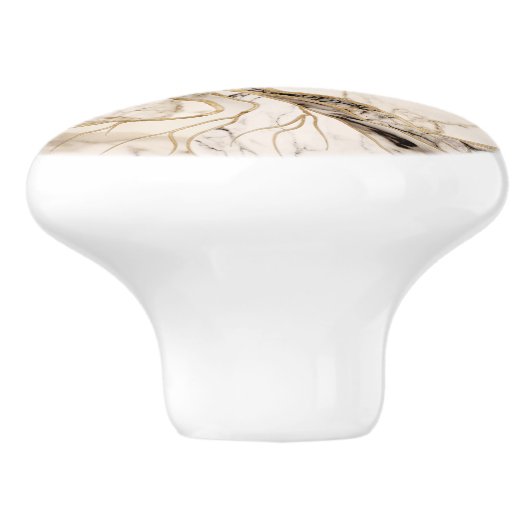 White Marble Tree of Life Abstract Keramische Knop (Zijkant)